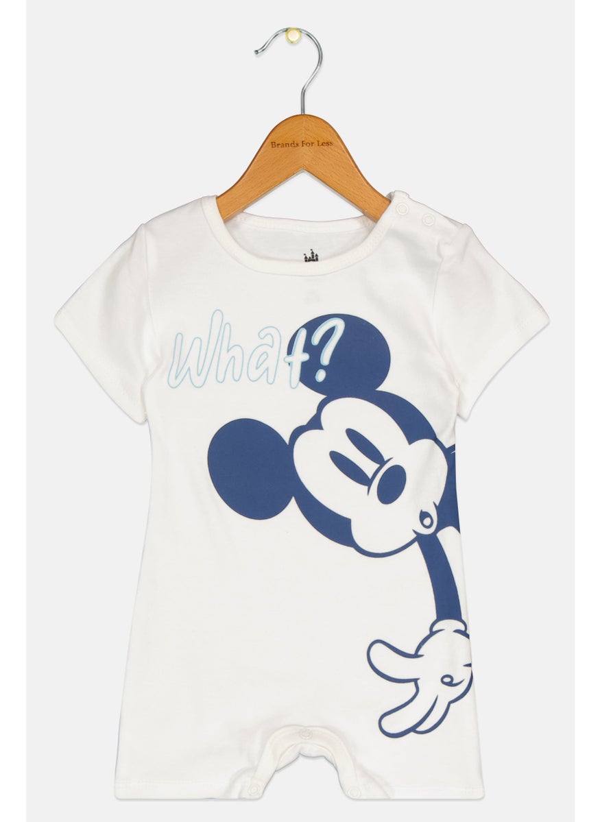 Disney Toddlers Boy Round Neck Short Sleeve Graphic Print Romper, White  - Image 1