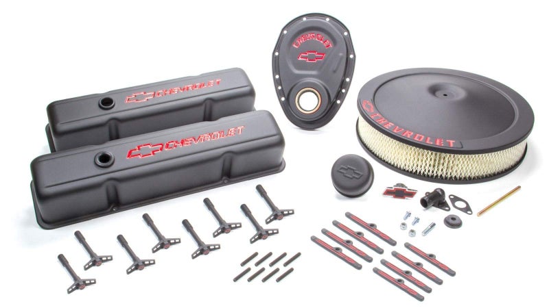 Proform 141-758 Black Crinkle Engine Dress-Up Kit with Red Chevrolet/Bowtie Logo for Small Block Chevy - Image 3