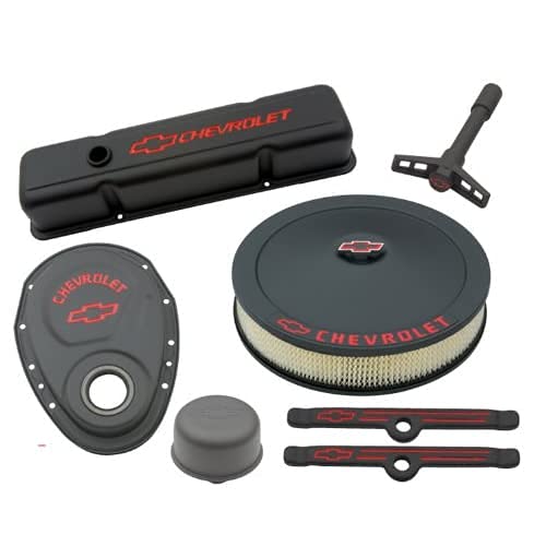 Proform 141-758 Black Crinkle Engine Dress-Up Kit with Red Chevrolet/Bowtie Logo for Small Block Chevy - Image 2