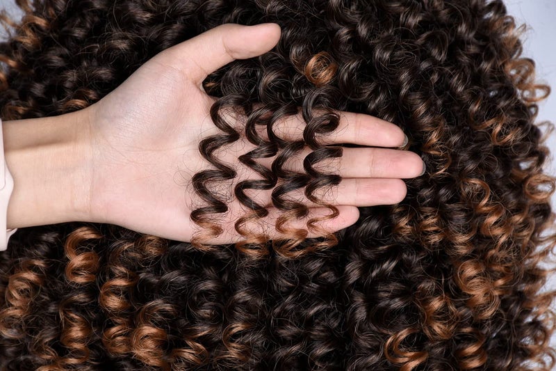 Annivia Short Curly Wigs for Black Women with Bangs Big Bouncy Fluffy Kinky Curly Wigs Heat Resist Soft Synthetic 2Tone Ombre Darkest Brown Short Curly Afro Wig - Image 4