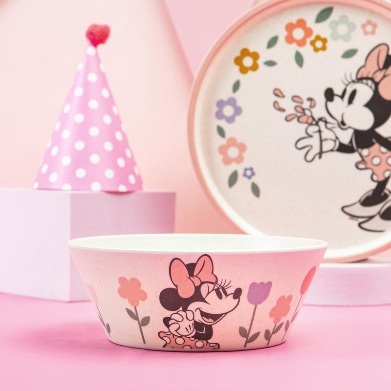 Zak Designs Disney Kids Dinnerware Set 3 Pieces, Durable and Sustainable Melamine Bamboo Plate, Bowl, and Tumbler are Perfect For Dinner Time With Family (Minnie Mouse) - Image 3