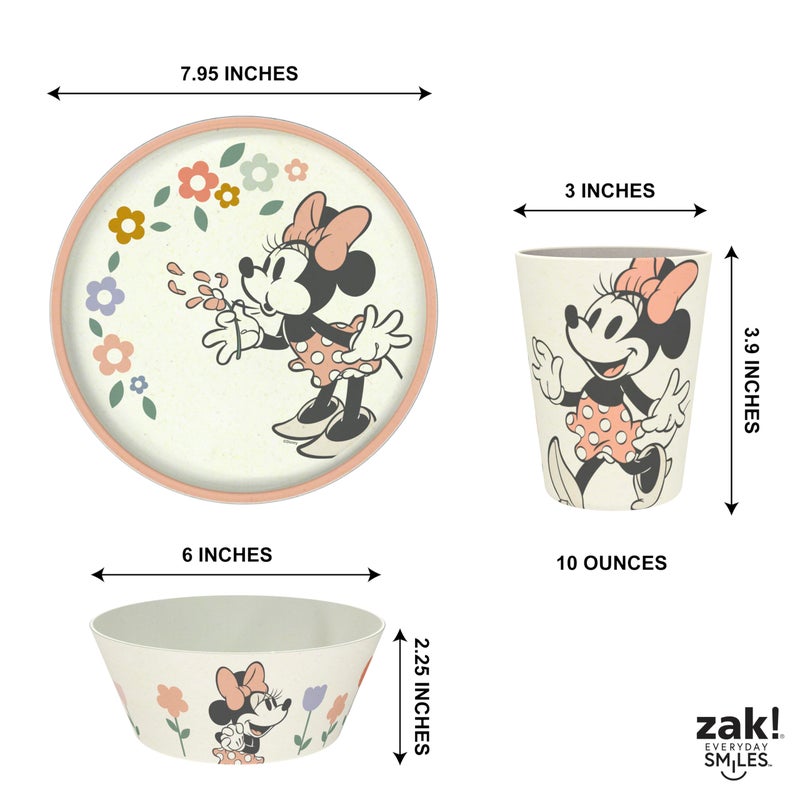 Zak Designs Disney Kids Dinnerware Set 3 Pieces, Durable and Sustainable Melamine Bamboo Plate, Bowl, and Tumbler are Perfect For Dinner Time With Family (Minnie Mouse) - Image 5