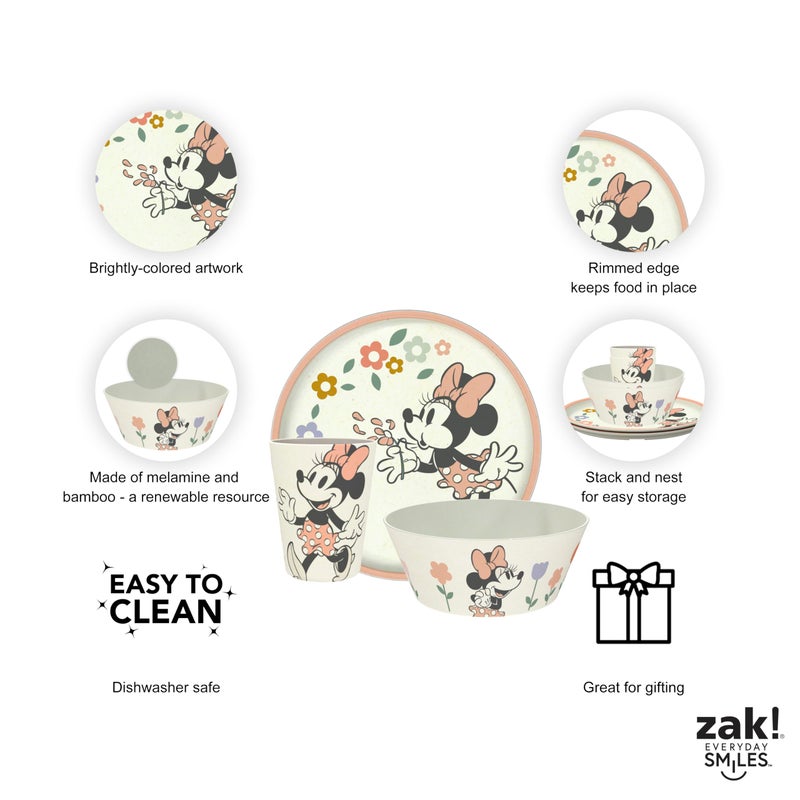 Zak Designs Disney Kids Dinnerware Set 3 Pieces, Durable and Sustainable Melamine Bamboo Plate, Bowl, and Tumbler are Perfect For Dinner Time With Family (Minnie Mouse) - Image 4