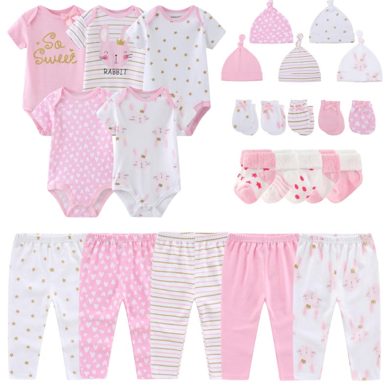 MAMIMAKA Newborn Layette Gift Set Bodysuits Pants for Baby Girl and Boy 24 Piece 100% Cotton Essentials and Accessories - Image 1