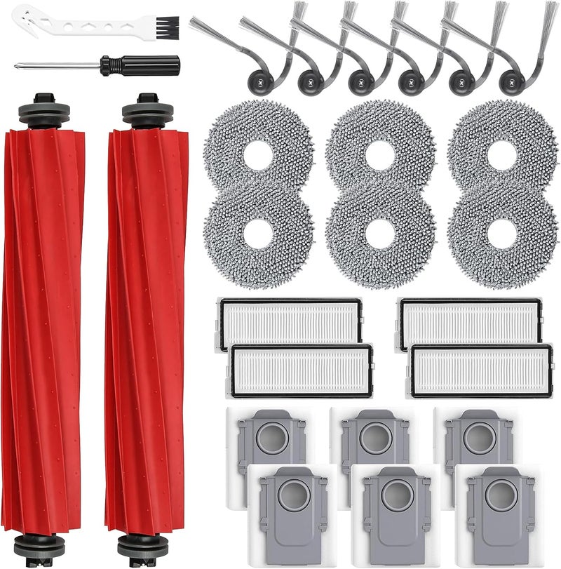 AnDongo 26 Pack Replacement Accessories for Roborock QV 35A / QV 35S / Qrevo S Pro Robot Vacuum Cleaner, 2 Mainbrush 6 Side Brush 4 HEPA Filter 6 Mop Pads 6 Dust Bags 1 Cleaning Brush 1 Screwdriver | 2 Mainbrush 6 Side Brush 4 HEPA Filter 6 Mop Pads 6 Dust Bags 1 Cleaning Brush 1 Screwdriver - Image 1
