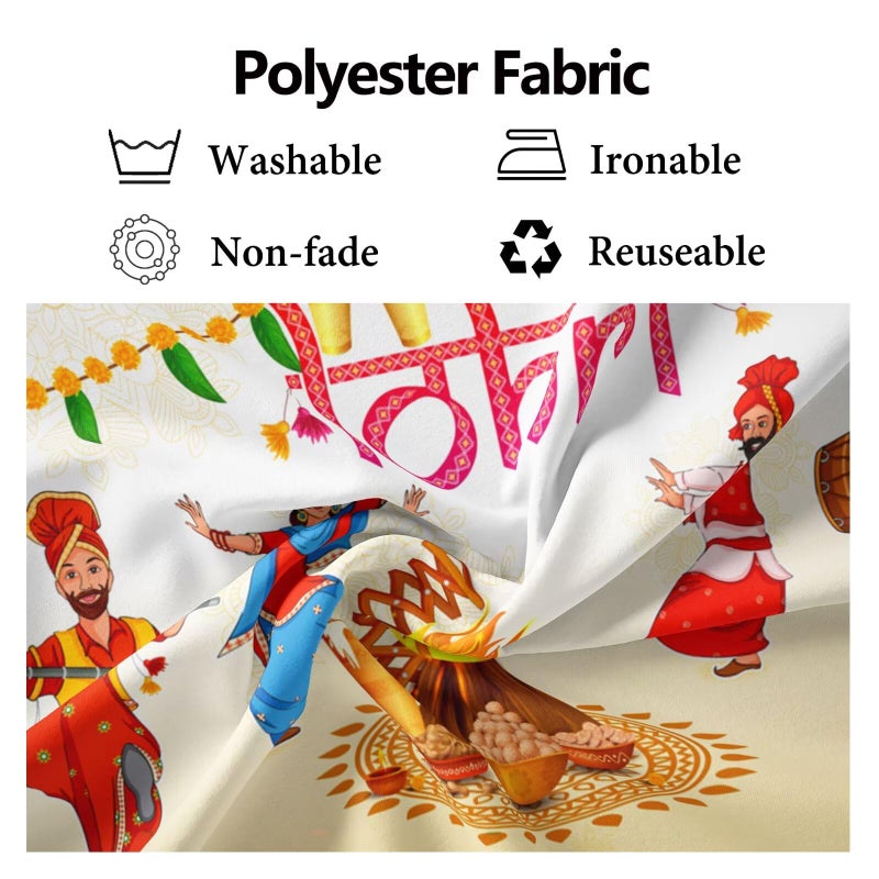 CORFOTO 7x5ft Fabric Happy Lohri Festival Backdrop Cartoon Indian People Punjabi Religious Holiday Background for Harvesting Festival Party Decorations Banner Kids Adults Photo Props - Image 5