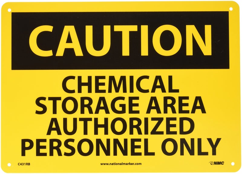 NMC C431RB OSHA Sign, Legend "CAUTION - CHEMICAL STORAGE AREA AUTHORIZED PERSONNEL ONLY", 14" Length x 10" Height, Rigid Plastic, Black on Yellow, 10 x 14 - Image 5