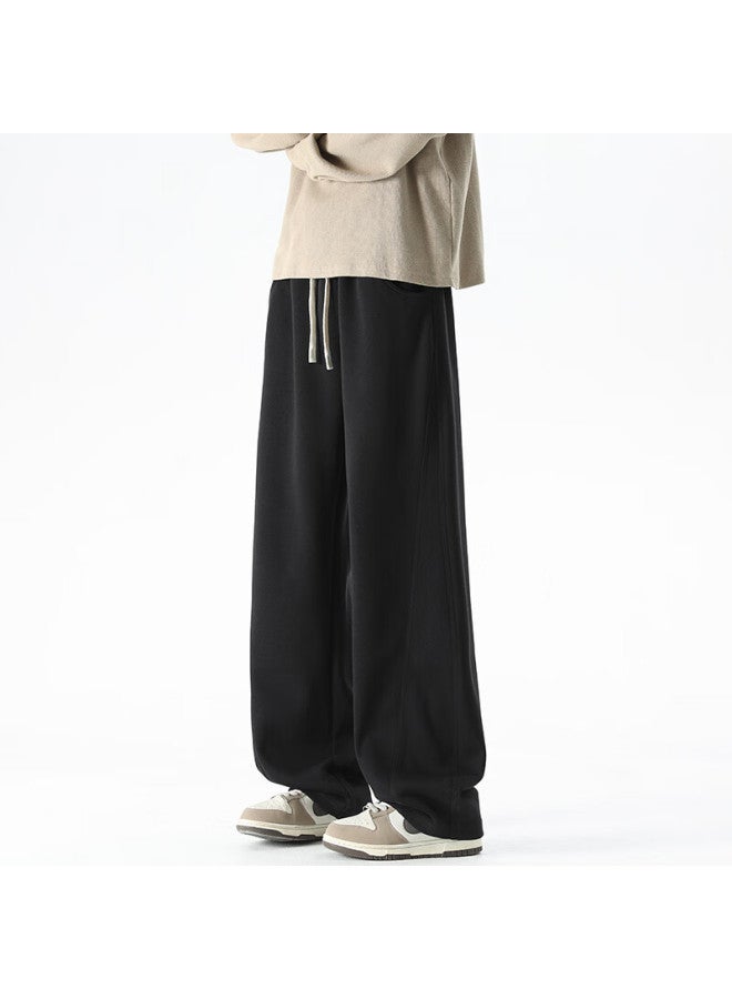 Monpoc Men's American Style Curved Blade Pants Spring Autumn Winter Trendy High Street Wide Leg Sports Casual Pants Mox32 Black 2XL - Image 3