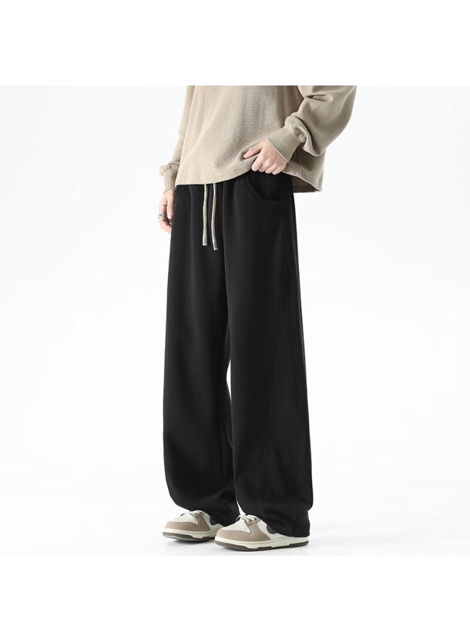 Monpoc Men's American Style Curved Blade Pants Spring Autumn Winter Trendy High Street Wide Leg Sports Casual Pants Mox32 Black 2XL - Image 4
