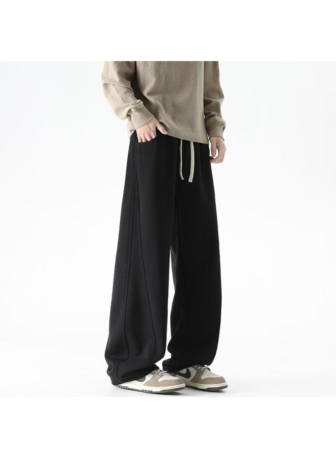 Monpoc Men's American Style Curved Blade Pants Spring Autumn Winter Trendy High Street Wide Leg Sports Casual Pants Mox32 Black 2XL - Image 2