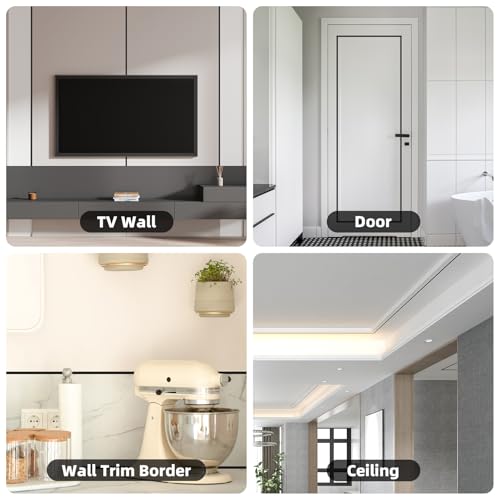 JSIWOTH 26.2 Ft Peel and Stick Wall Molding Trim, D-Shape Flexible Molding Trim Matte Black for Backsplash, Mirror, Wall, Window & Door Frames, Waterproof Self Adhesive Trim(W:0.4", T:0.1") - Image 3