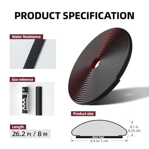 JSIWOTH 26.2 Ft Peel and Stick Wall Molding Trim, D-Shape Flexible Molding Trim Matte Black for Backsplash, Mirror, Wall, Window & Door Frames, Waterproof Self Adhesive Trim(W:0.4", T:0.1") - Image 4