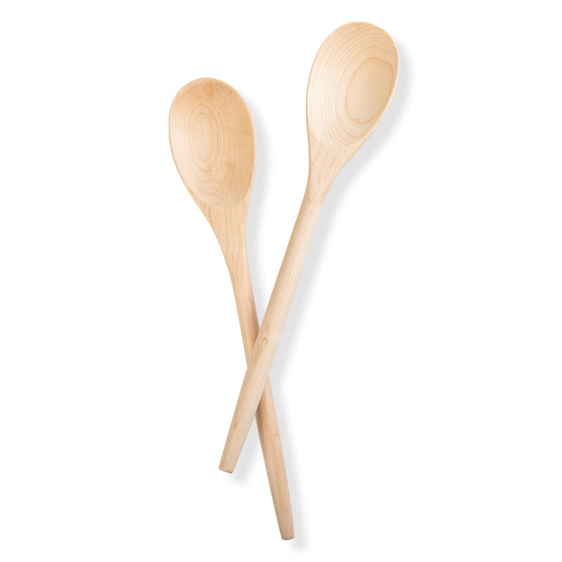 Wooden Cooking Spoons Set 14 Inch Maple Wood Mixing Spoon Mixing Salad Sauce Soup Stirring Ladle Nonstick Spoon Kitchen Serving Utensil with Long Comfortable Handle and Smooth Finish 2 Pieces