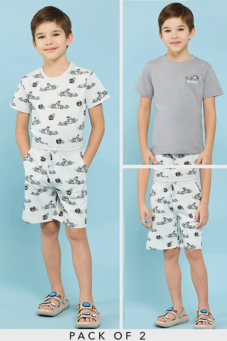أر أند بي 2 Pack Printed  T-Shirt & 1 Shorts Set