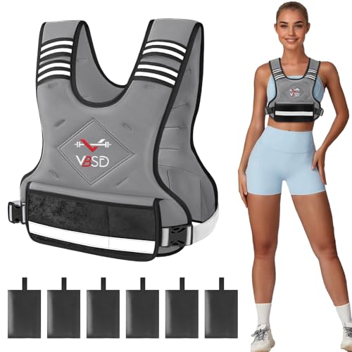 VBSD Adjustable Weighted Vest for Women Men 11-20LB Vest with 6 Ironsand Weights Body Weight Vest with Reflective Strip for Running Walking Strength Training Workouts Grey - Image 1