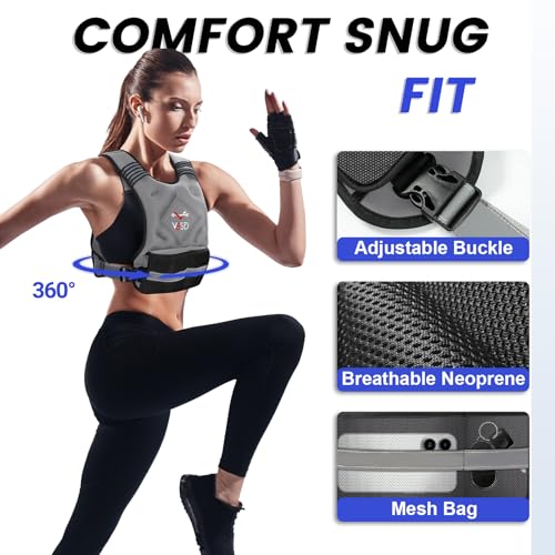 VBSD Adjustable Weighted Vest for Women Men 11-20LB Vest with 6 Ironsand Weights Body Weight Vest with Reflective Strip for Running Walking Strength Training Workouts Grey - Image 2