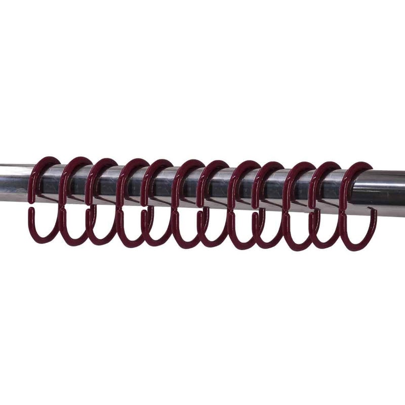 KidsCity.in Shower Curtain Rings, Plastic Rust-Proof, Unbreakable, Slides Easily on Bath Drape Rod, Curtain Liner, 24 C Shape Hooks - (JS160905) Maroon  - Image 2