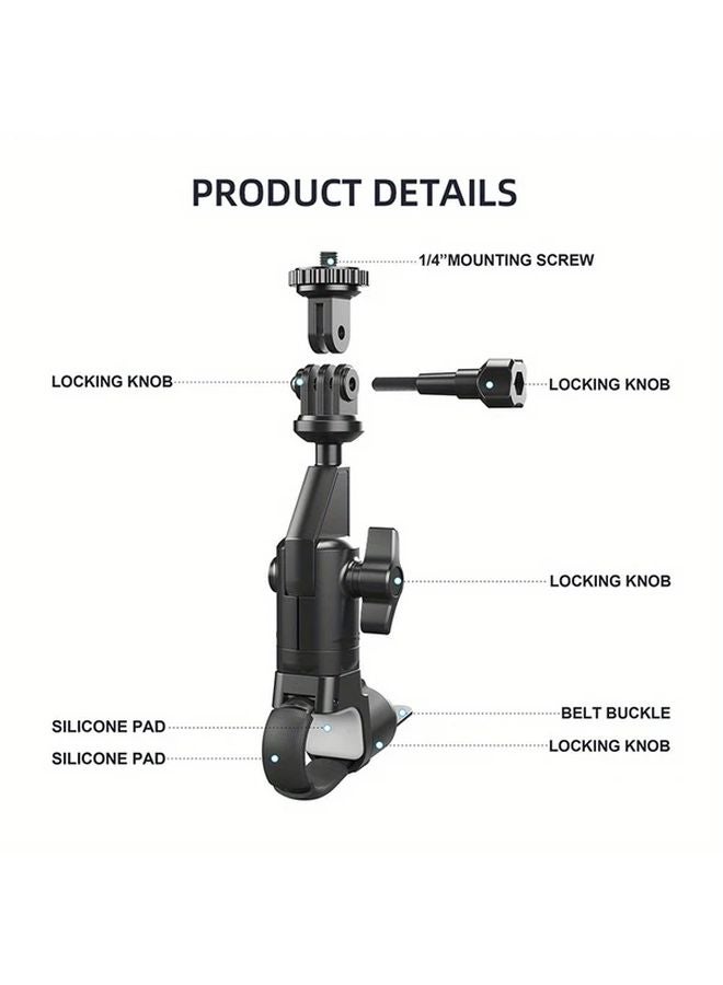 حامل كاميرا دراجة نارية أسود ذراع دوار 360 قابل للتعديل مشبك متين تسجيل بدون استخدام اليدين - Image 5