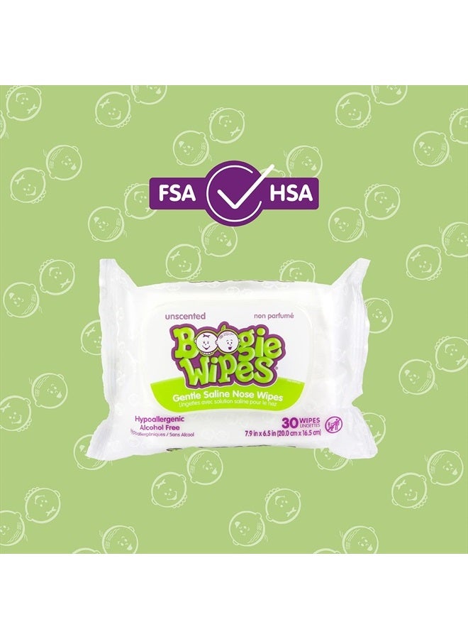 Boogie Hand, Face and Nose Wet Wipes for Kids and Baby, Boogie Wipes, Alcohol Free, Unscented, Wipes Away Dirt and Germs, Soft Natural Saline Tissue with Aloe, Chamomile and Vitamin E, 30 Count, Pack of 12  - Image 2