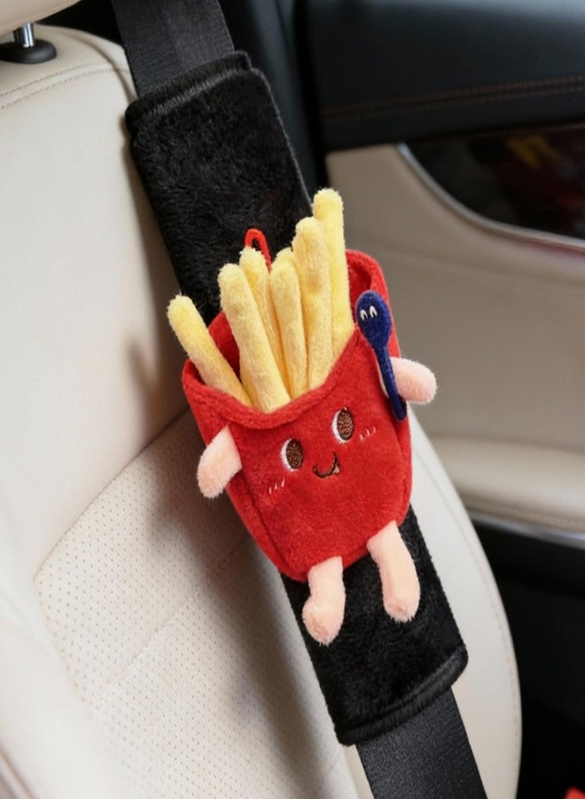 Zigihos Seat Belt Cover Pad, Cute Kawaii Food Seatbelt Covers for Kids, Winter Plush Fluffy Soft Seat Belt Cover, Chips Hamburger Seatbelt Cushion,Car Seat Strap Pads (Black-Chips) - Image 1