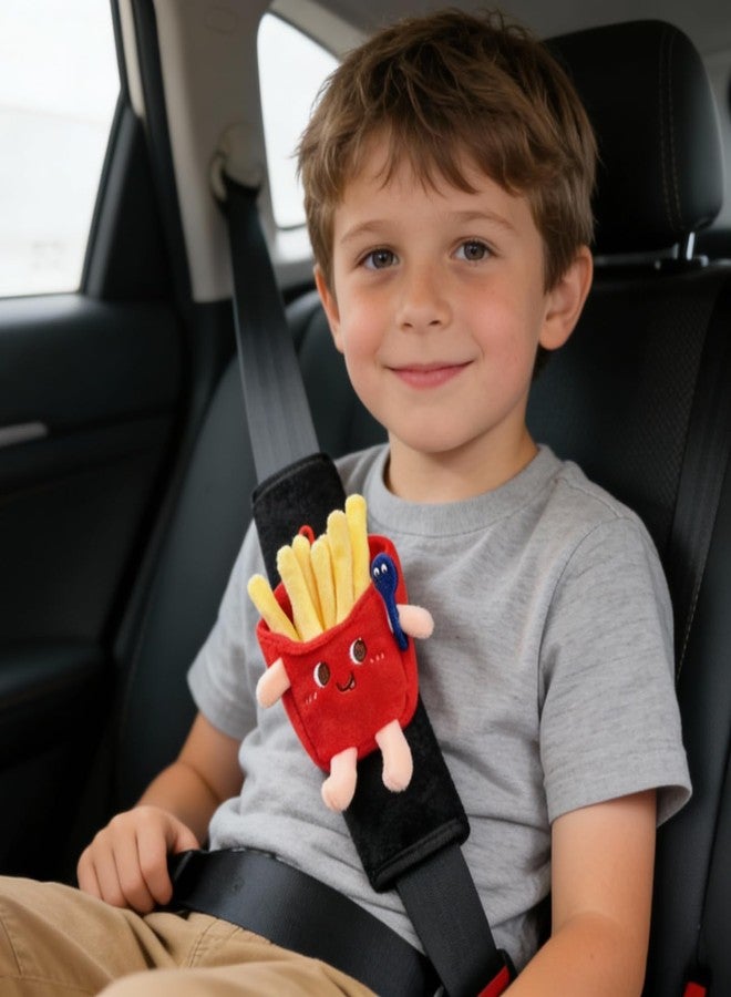 Zigihos Seat Belt Cover Pad, Cute Kawaii Food Seatbelt Covers for Kids, Winter Plush Fluffy Soft Seat Belt Cover, Chips Hamburger Seatbelt Cushion,Car Seat Strap Pads (Black-Chips) - Image 5