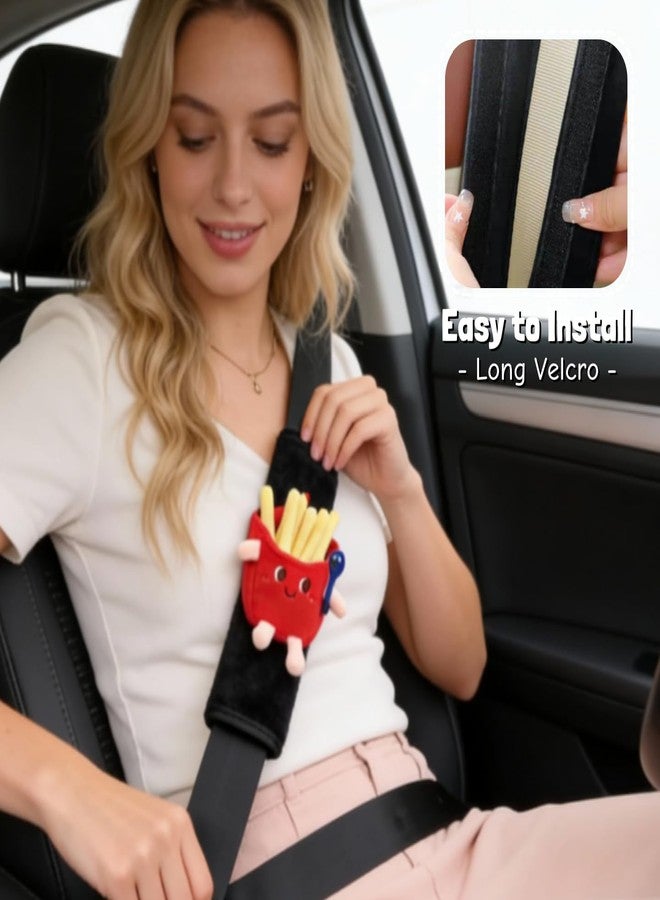 Zigihos Seat Belt Cover Pad, Cute Kawaii Food Seatbelt Covers for Kids, Winter Plush Fluffy Soft Seat Belt Cover, Chips Hamburger Seatbelt Cushion,Car Seat Strap Pads (Black-Chips) - Image 4