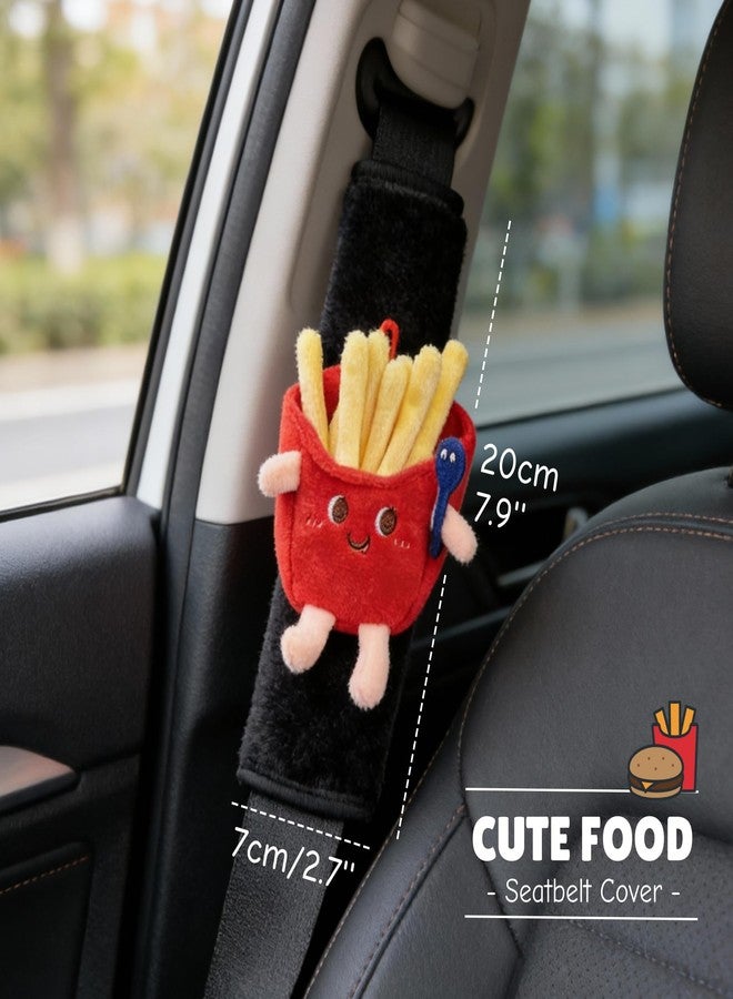 Zigihos Seat Belt Cover Pad, Cute Kawaii Food Seatbelt Covers for Kids, Winter Plush Fluffy Soft Seat Belt Cover, Chips Hamburger Seatbelt Cushion,Car Seat Strap Pads (Black-Chips) - Image 2