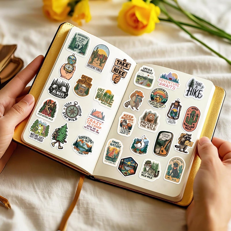 MKZ 100PCS Funny Camping Stickers Hiking Outdoor Adventure Stickers Vinyl Waterproof Sticker Packs for Laptop - Image 4