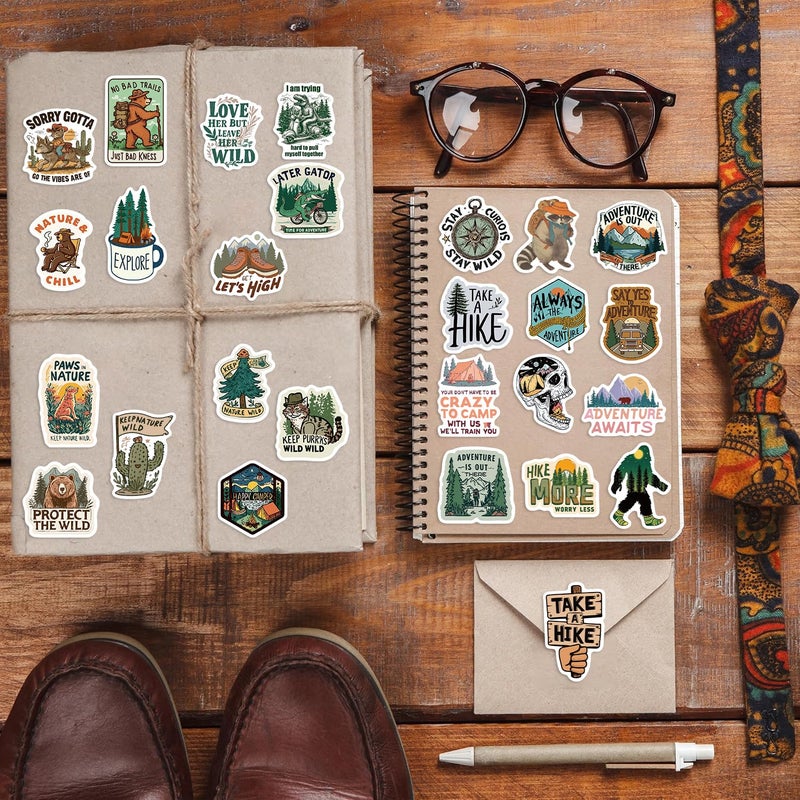 MKZ 100PCS Funny Camping Stickers Hiking Outdoor Adventure Stickers Vinyl Waterproof Sticker Packs for Laptop - Image 5