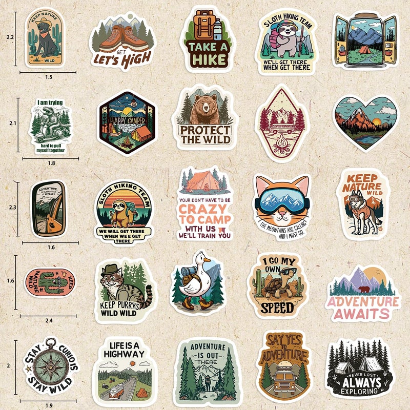 MKZ 100PCS Funny Camping Stickers Hiking Outdoor Adventure Stickers Vinyl Waterproof Sticker Packs for Laptop - Image 2