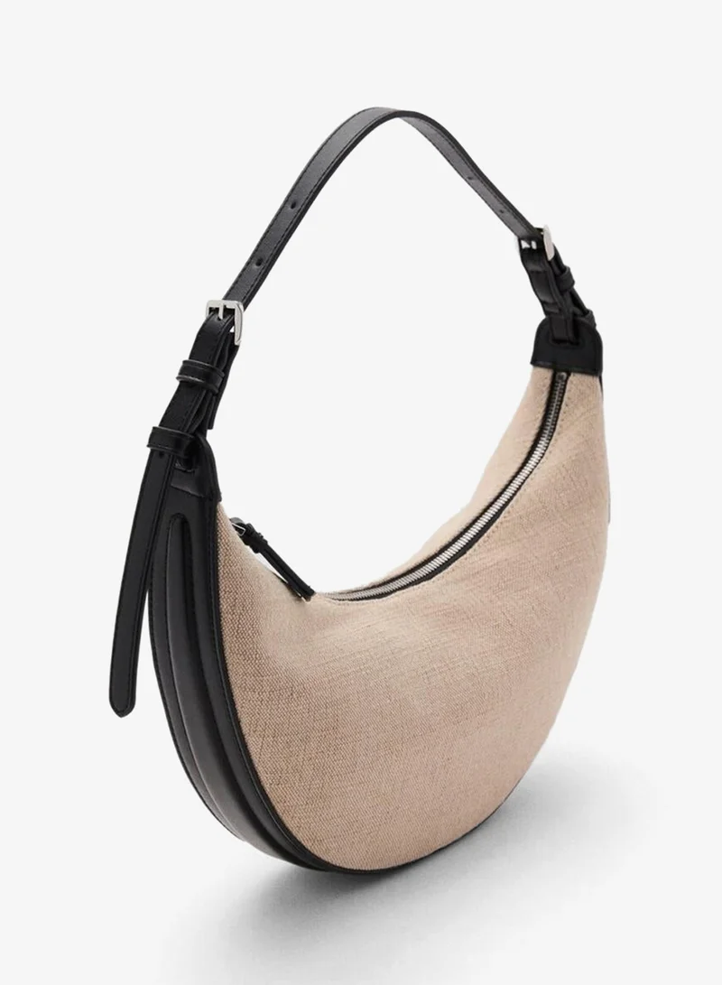 MANGO Mini Oval Linen-Blend Shoulder Bag