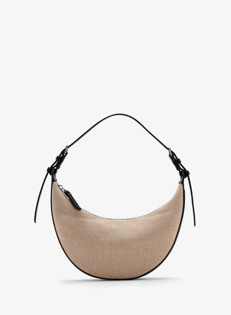 MANGO Mini Oval Linen-Blend Shoulder Bag