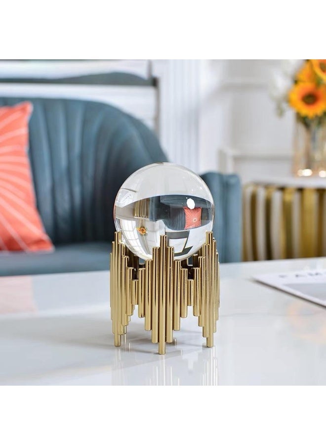 Crystal Clear Round Glass Ball with Gold Metal Stand – Elegant Home & Office Decor Sphere for Photography, Weddings, Tabletop Display, Feng Shui Energy & Luxury Interior Decoration - Image 2