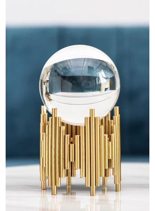 Crystal Clear Round Glass Ball with Gold Metal Stand – Elegant Home & Office Decor Sphere for Photography, Weddings, Tabletop Display, Feng Shui Energy & Luxury Interior Decoration - Image 1