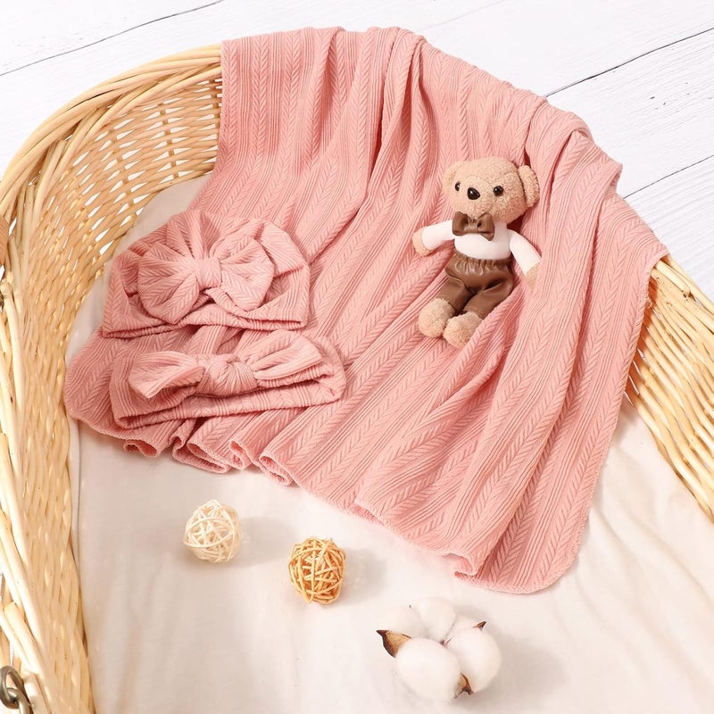 DRESHOW BQUBO Baby Swaddle Blankets for Girls 4PCS Newborn Accessories Set with Matching Hat and Bow Headband with Card - Image 5