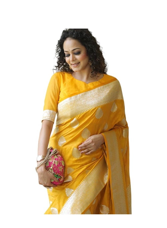 Yashika Women’s Banarasi Art Silk Saree with Traditional Woven Motifs | Elegant Ethnic Indian Sari - Image 1