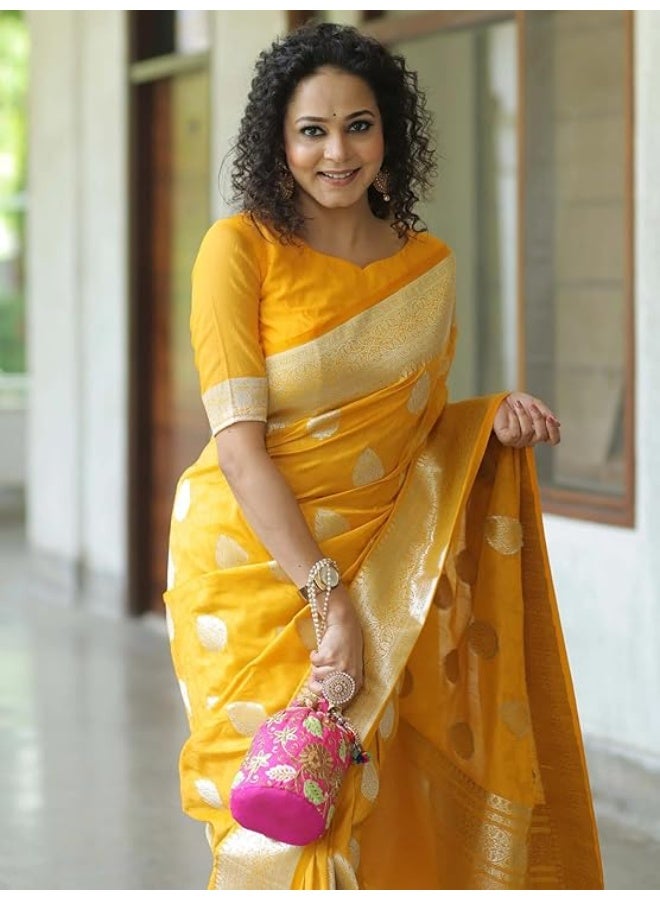 Yashika Women’s Banarasi Art Silk Saree with Traditional Woven Motifs | Elegant Ethnic Indian Sari - Image 3