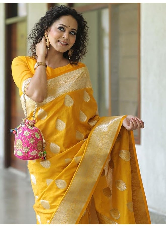 Yashika Women’s Banarasi Art Silk Saree with Traditional Woven Motifs | Elegant Ethnic Indian Sari - Image 4