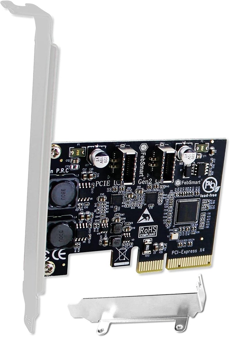 FebSmart PCIE X4 to 2X 10Gbps Max Speed USB 3.1 GEN2 Type E Key A Ports Card, USB 3.1 GEN2 10Gbps Header for Desktop PCs Front Panel USB-C Ports, Built in Self-Powered Technology (FS-E2C-Pro) - Image 1