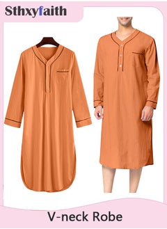 Sthxyfaith Muslim Orange Men’s Robe, Pajamas Night Sleep Cotton Robe  - Image 1