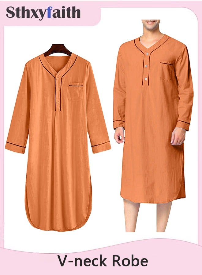Sthxyfaith Muslim Orange Men’s Robe, Pajamas Night Sleep Cotton Robe - Image 1