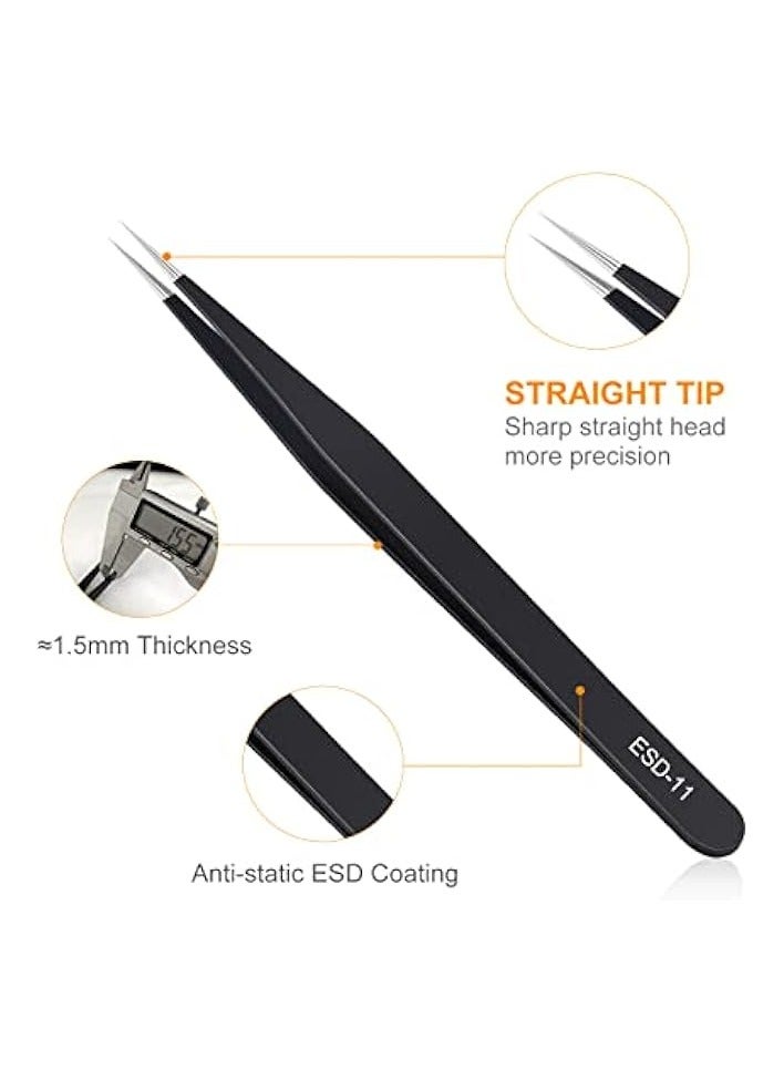 PROMASS 9PCS Precision Tweezers Set, Upgraded Anti-Static Stainless Steel of Tweezers, for Electronics, Soldering, Laboratory Work, Jewelry-Making, Model, Craft - Image 3