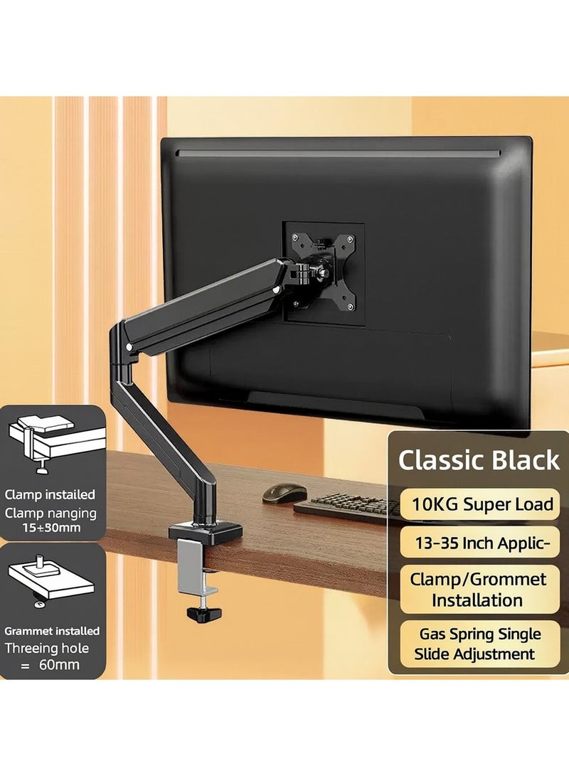 Adjustable Single Monitor Arm Stand Classic Black Gas Spring Desk Mount for 13-35 Inch Screens, Heavy Duty 10KG VESA Mount, Ergonomic Height Tilt & Rotation - Image 1