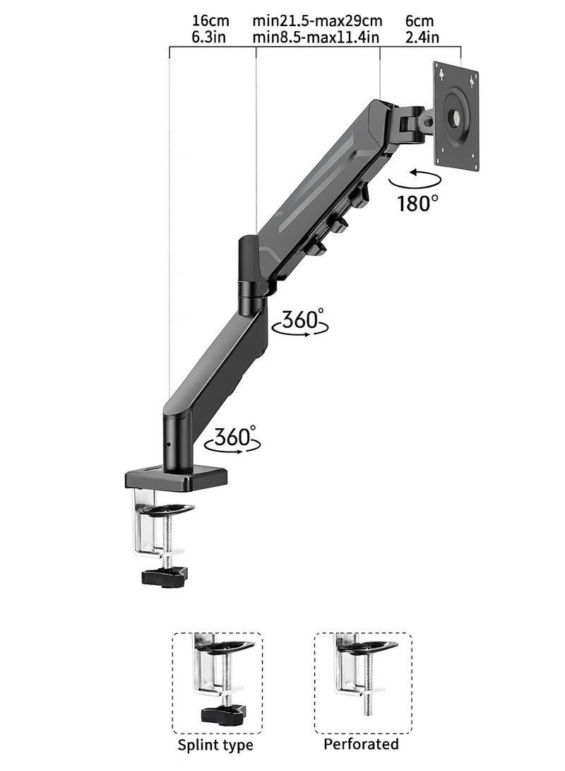 Adjustable Single Monitor Arm Stand Classic Black Gas Spring Desk Mount for 13-35 Inch Screens, Heavy Duty 10KG VESA Mount, Ergonomic Height Tilt & Rotation - Image 4
