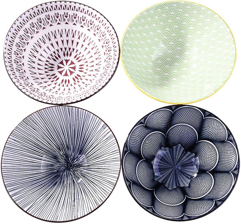 BOSILI 7 Inch Microwavable Ceramic Ramen Bowl Set of 4 Japanese Instant Noodle Bowls - Image 1