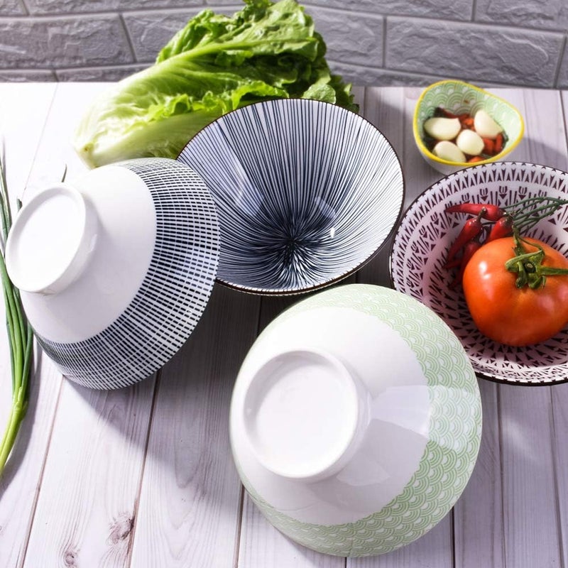 BOSILI 7 Inch Microwavable Ceramic Ramen Bowl Set of 4 Japanese Instant Noodle Bowls - Image 4