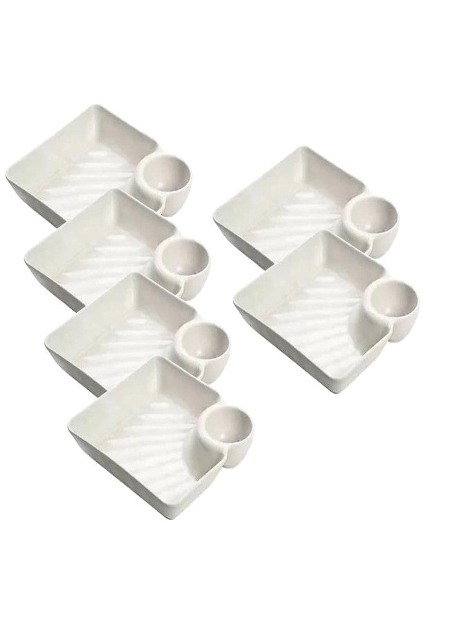 KIPSOME Divided Serving Platter with Dipping Bowls, Party Tray for Snacks and Sauce, Multipurpose Dish (White, Pack of 6) - Image 1