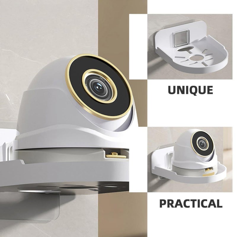 White Adhesive Small Floating Shelf for Security Cameras Routers Round Wall Mount - Image 5