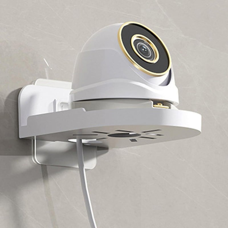 White Adhesive Small Floating Shelf for Security Cameras Routers Round Wall Mount - Image 3