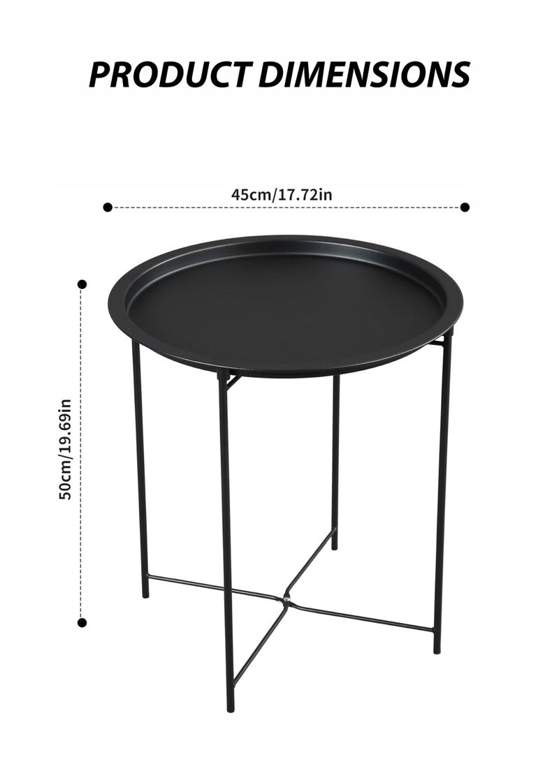Toshionics Modern Round Metal Side Table with Tray Top and Cross-Leg Base–Small End Coffee Side Table for Home, Living Room, Bedroom, Office and Lounge Areas–Black 50x45cm - Image 3
